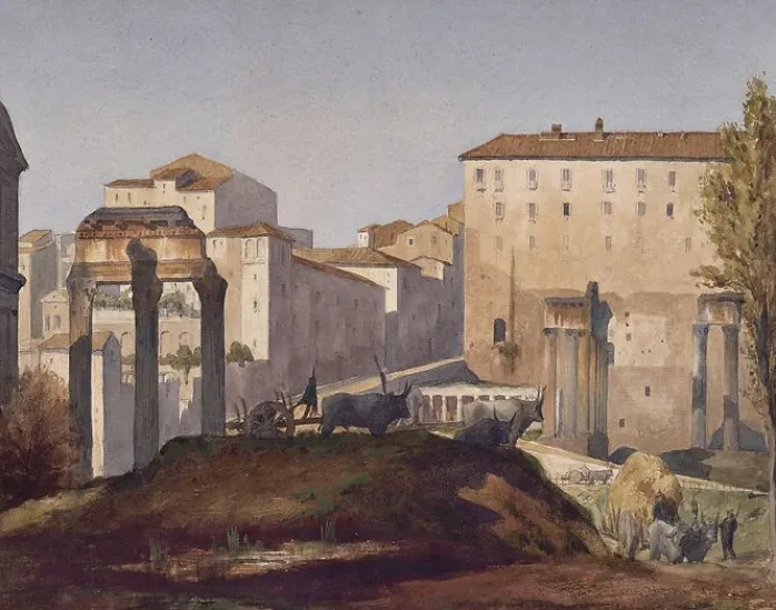 Album d'Italie, antiquités de Rome. Forum et Palatin. Vue du Forum du côté du Tabularium (panneaux aluminium)