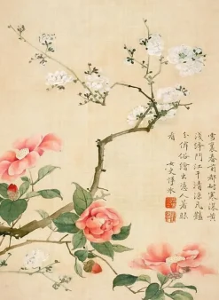Album illustré de dix feuillets : Fleurs et insectes, dynastie Qing (toiles sur châssis)