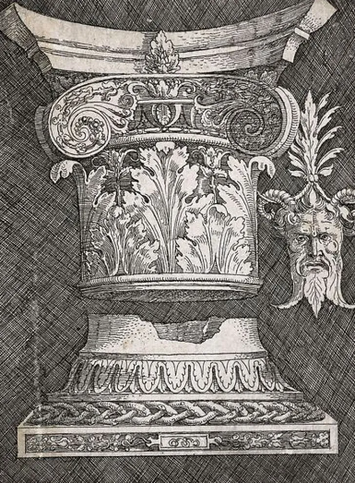 Clearance Base et chapiteau de colonne avec un ornement en forme de masque (toiles encadrées) Toiles Encadrées|Affiches D'Art Encadrées