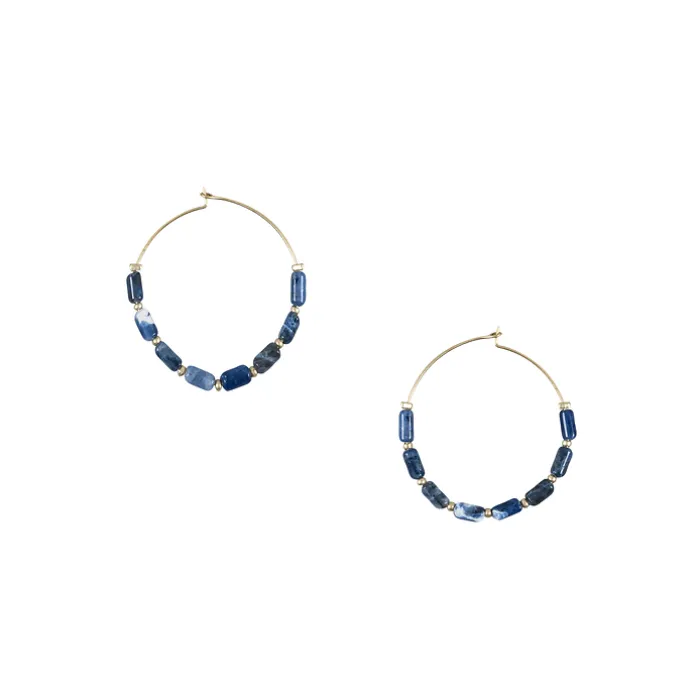 Boucles d'oreilles créoles Antiques avec pierres bleues