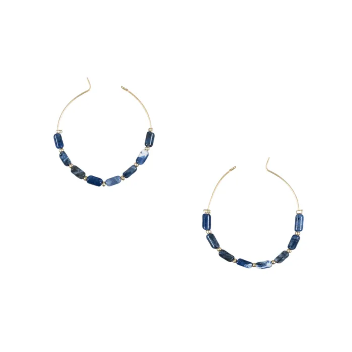 Boucles d'oreilles créoles Antiques avec pierres bleues