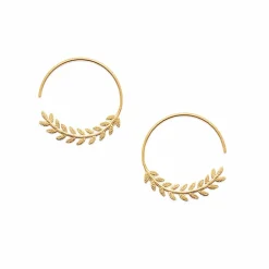 Clearance Boucles d'oreilles Créoles Feuilles de laurier Plaqué or Boucles D'Oreilles