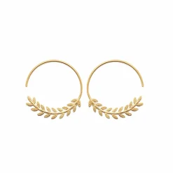 Clearance Boucles d'oreilles Créoles Feuilles de laurier Plaqué or Boucles D'Oreilles