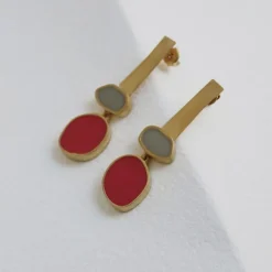 Boucles d'oreilles dorées Collage rouge - Joidart