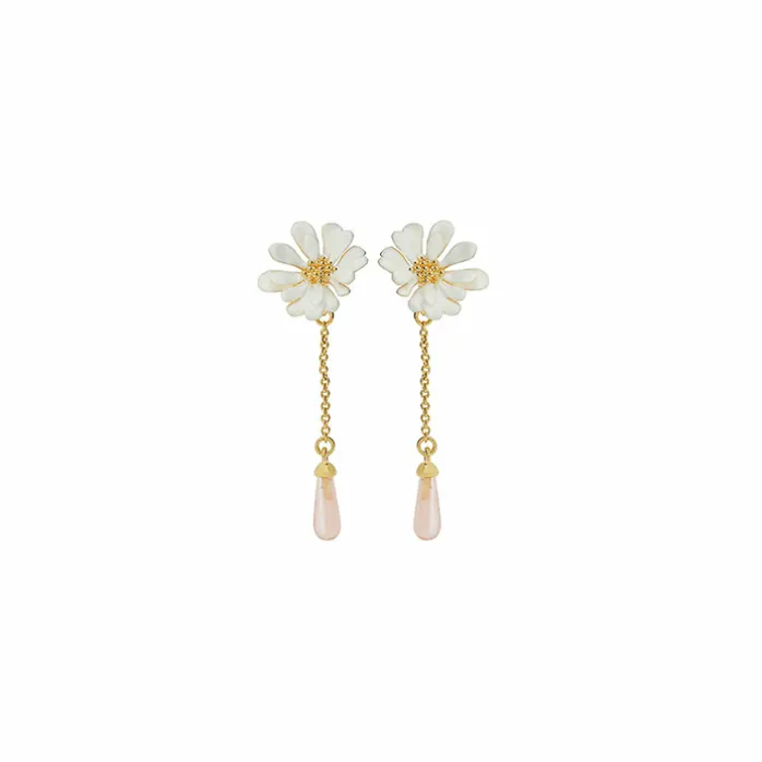 Boucles d'oreilles pendantes Clips Fleur Blanche Berthe Morisot - Les Néréides X musée d'Orsay