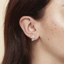 New Boucles d'oreilles puces Fleur de Lys strass - Oreilles percées Boucles D'Oreilles