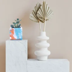 Cache pot - Béton bleu et orange