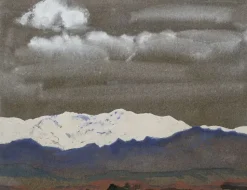 Chaîne de montagnes enneigées le soir (panneaux aluminium)