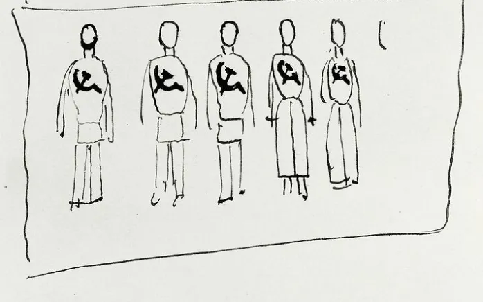 Cinq personnages à la faucille et au marteau (panneaux acryliques)