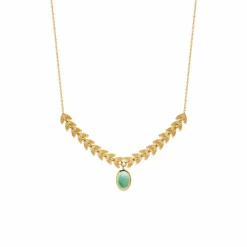 Collier Feuilles de laurier, plaqué or et aventurine