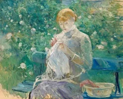 Cousant dans le jardin [Pasie cousant dans le jardin de Bougival] (détail) (affiches d'art)