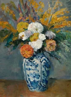 Hot Dahlias dans un grand vase de Delft (panneaux acryliques) Panneaux Acryliques|Toiles Sur Châssis