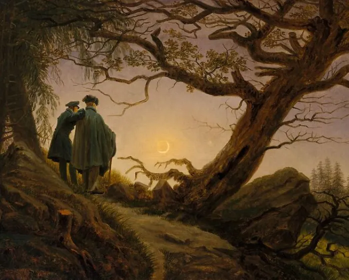 Deux hommes contemplant la Lune (panneaux acryliques)