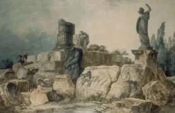 Deux jeunes femmes dessinant dans un site de ruines antiques (panneaux aluminium)