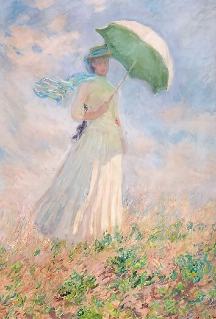 Essai de figure en plein air: femme à l'ombrelle tournée vers la droite (toiles sur châssis)