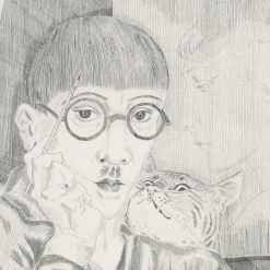Estampe Autoportrait de l'artiste au chat - Foujita