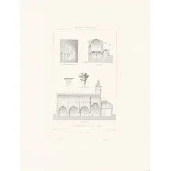 Estampe Coupes et Détails de l'Abbaye de Thoronet, Claude Sauvageot