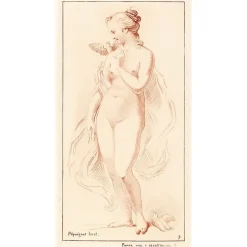 Estampe Femme nue debout ayant une colombe sur l'épaule Chefs D'Œuvre Des Musées