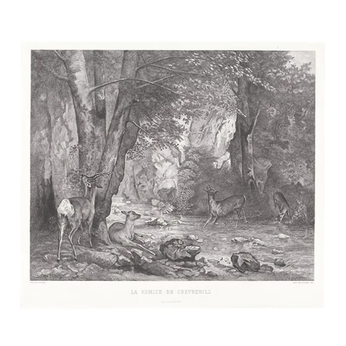 Estampe La Remise des chevreuils d'Emile Daumont d'après Gustave Courbet
