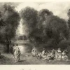 Estampe L'assemblée dans un parc - Jean-Antoine Watteau
