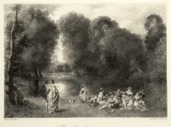 Estampe L'assemblée dans un parc - Jean-Antoine Watteau
