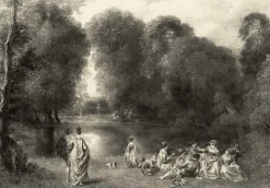 Estampe L'assemblée dans un parc - Jean-Antoine Watteau