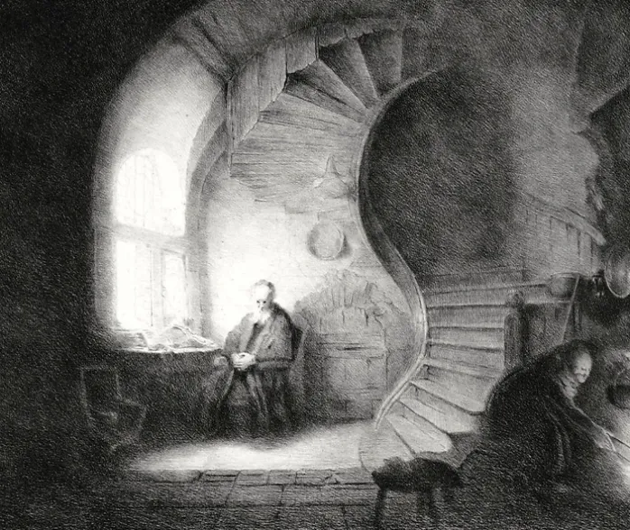 Estampe Le philosophe en méditation - Rembrandt