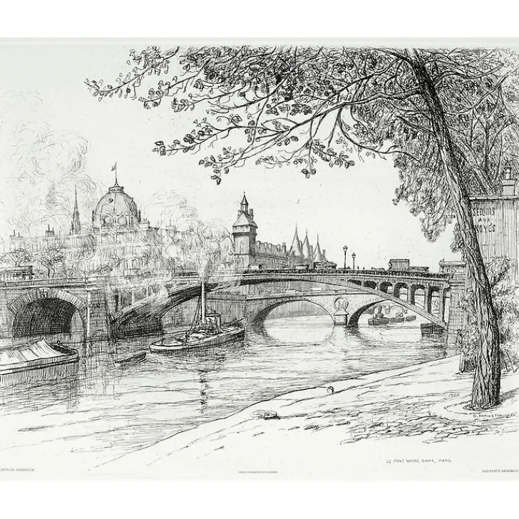 New Estampe Le pont Notre-Dame à Paris - Caroline Armington Paris Et Le Louvre