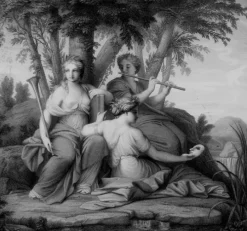 Estampe Les muses Clio, Euterpe et Thalie - Eustache Le Sueur