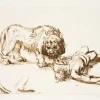 Estampe Lion s'approchant d'un cadavre - Rembrandt