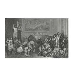 Estampe Louis XIV visite les manufactures des Gobelins