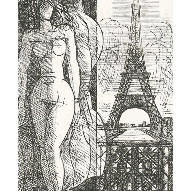 Outlet Estampe Nu à la tour Eiffel - Marcel Gromaire 1952 Paris Et Le Louvre|Art Moderne