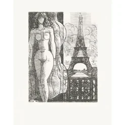 Outlet Estampe Nu à la tour Eiffel - Marcel Gromaire 1952 Paris Et Le Louvre|Art Moderne