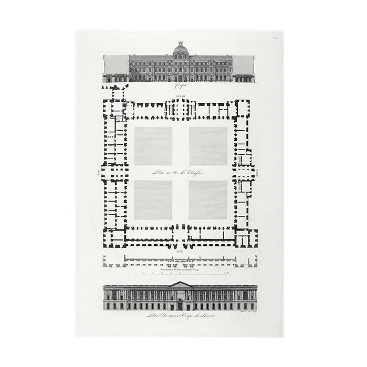 Estampe Plan, élévation et coupe du Louvre - Louis-Pierre Baltard Paris Et Le Louvre