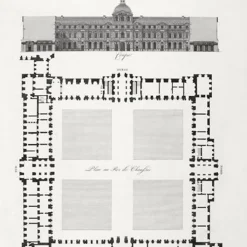 Estampe Plan, élévation et coupe du Louvre - Louis-Pierre Baltard Paris Et Le Louvre