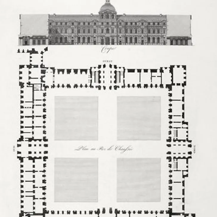 Estampe Plan, élévation et coupe du Louvre - Louis-Pierre Baltard Paris Et Le Louvre