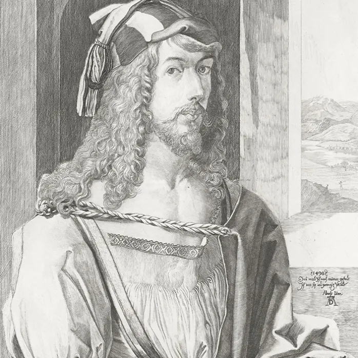 Estampe Portrait de l'artiste gravé par Emile Jean Sulpis d'après Albrecht Dürer