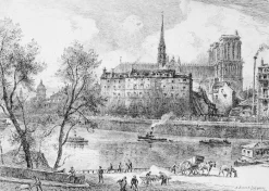 Estampe Vue du quai aux fleurs en 1880 - Alfred-Louis Brunet-Debaines