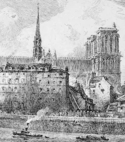 Estampe Vue du quai aux fleurs en 1880 - Alfred-Louis Brunet-Debaines