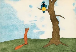 Fables de La Fontaine, « Le corbeau et le renard », N°12, 1921 (toiles encadrées)