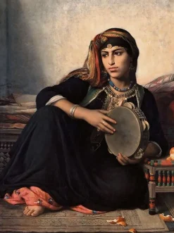 Online Fellah fille d’un Cheikh El Bahalede  jouant du tambourin (affiches d'art) Affiches D'Art|Affiches D'Art Encadrées