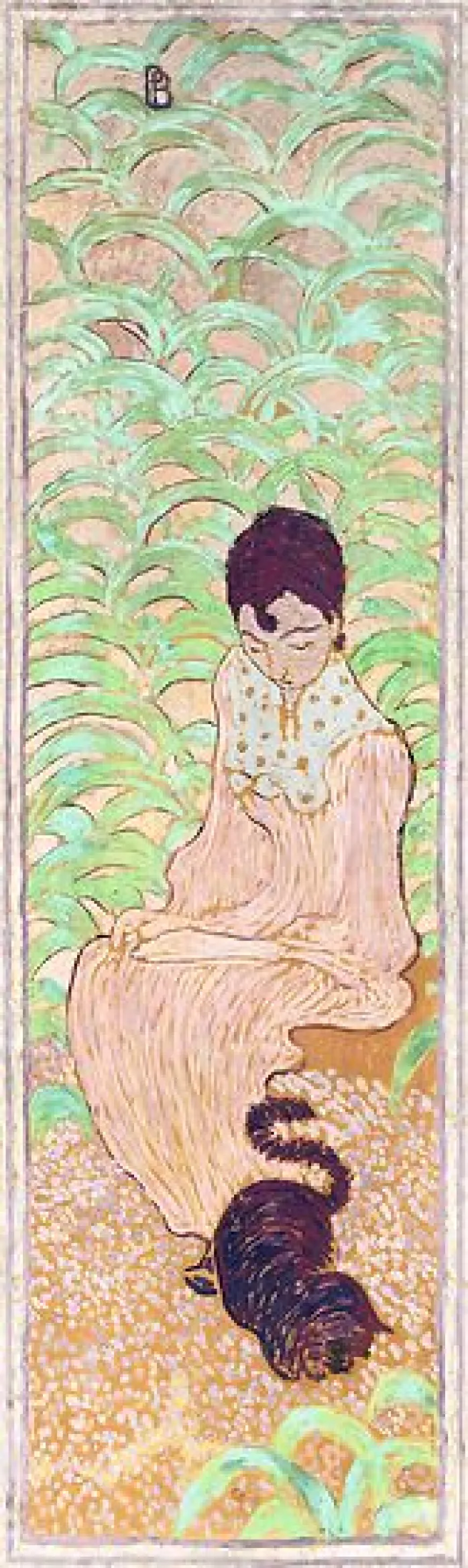 Femme assise au chat (affiches d'art)