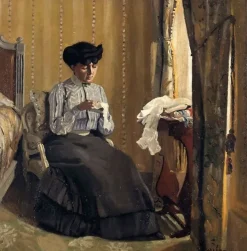 Femme cousant dans un intérieur (toiles encadrées)
