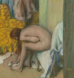Femme à la toilette, essuyant son pied gauche (panneaux acryliques)