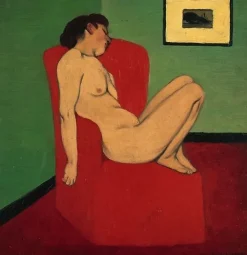 Femme nue assise dans un fauteuil rouge (toiles encadrées)