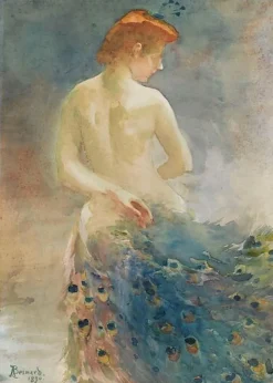 Hot Femme nue, de dos, avec une queue de paon, la tête de profil à droite (toiles encadrées) Toiles Encadrées|Toiles Sans Cadre