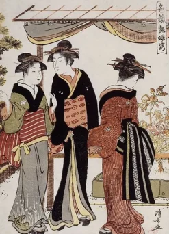 Femmes admirant des pivoines en fleurs (affiches d'art encadrées) Affiches D'Art Encadrées|Toiles Encadrées