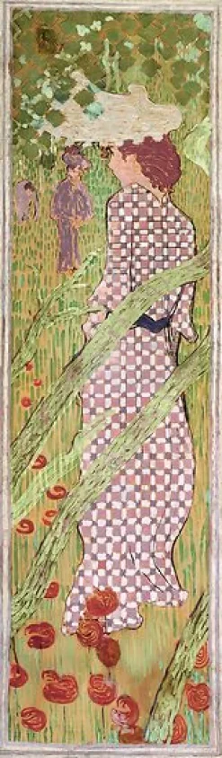 Femmes au jardin : Femme à la robe quadrillée (affiches d'art)