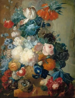 Fleurs dans un vase et nid d'oiseau (toiles encadrées)