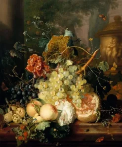 Fruits et fleurs près d'un vase orné d'amours (panneaux aluminium)